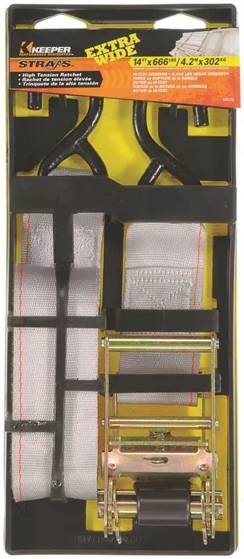 05520 Ratchet Tie Down, 14 Ft L X 2 In W, 666 Lb Capacity, Vinyl Coated Hook