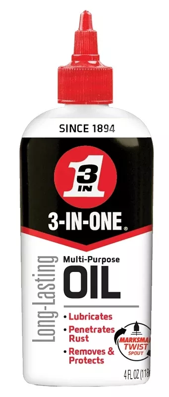3-In-One 100703 Multi-Purpose Oil, 4 oz Bottle, Liquid, Fast-Acting Lubricant for Hinges, Bolts and Moving Parts