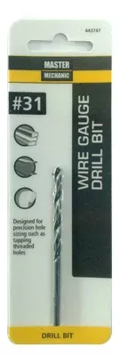 #31 2-3/4 In. Wire Gauge Drill Bit, Black Oxide
