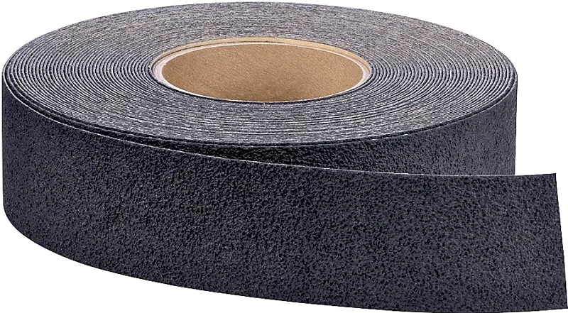 3M 7737 Resilient Tread, 60 ft L, 2 in W, Vinyl Backing, Black, ADA Compliant