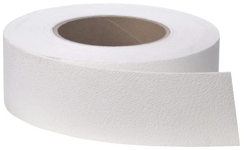 3M 7744 Resilient Tread, 60 ft L, 2 in W, Vinyl Backing, White
