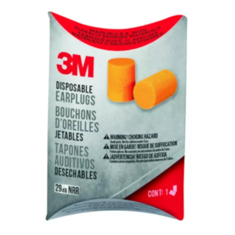 3M 90581-200-1C Ear Plugs, 29 dB NRR, Foam, Orange