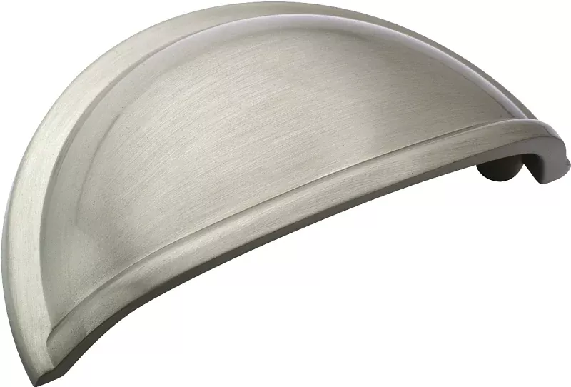 Amerock Cup Pulls Series BP53010G10 Cabinet Pull, 3-7/16 in L Handle, 1 in Projection, Zinc, Satin Nickel