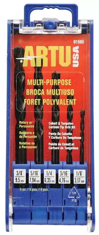ARTU The Original 01505 Drill Bit Set, Multi-Purpose, 5-Piece, Cobalt/Tungsten Carbide