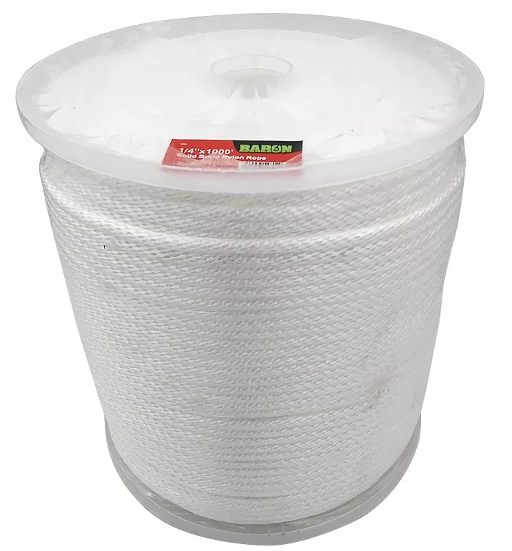 Baron 54802 Rope, 1/4 in Dia, 1000 ft L, 133 lb Working Load, Nylon/Poly, White