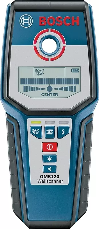 Bosch GMS 120 Multi-Wall Scanner, 9 V Battery, Up to 4-3/4 in Ferrous Metals, 3-1/8 in Non-Ferrous Metals Detection
