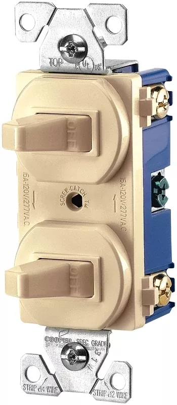 Bussmann 271V-BOX Toggle Switch, 15 A, 120/277 V, SPDT, Lead Wire Terminal, Thermoplastic Housing Material, Ivory