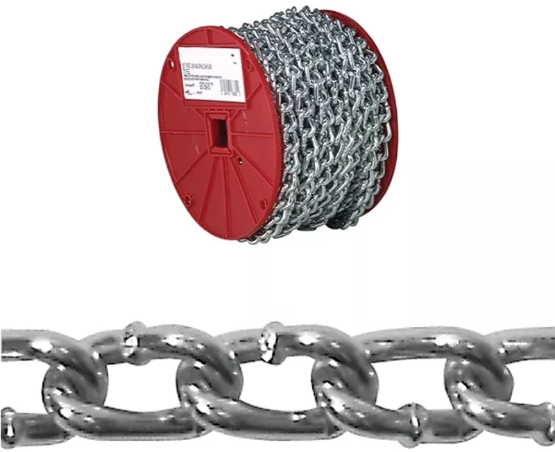 Campbell 0722527 Twist Link Machine Chain, #2/0, 70 ft L, 520 lb Working Load, Low Carbon Steel, Zinc