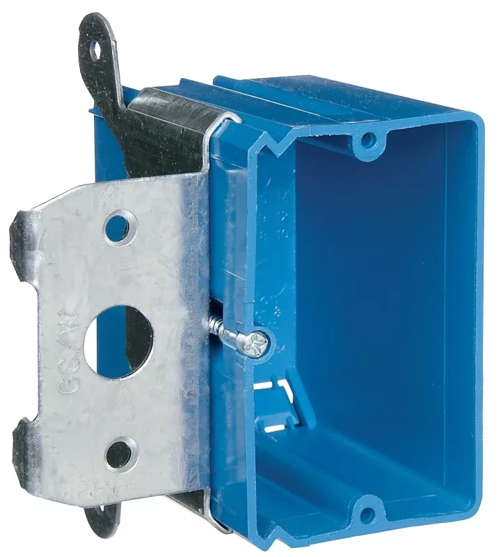 Carlon B121ADJ New Work Outlet Box, 21 cu-in, 1-Gang, PVC, Blue, Bracket