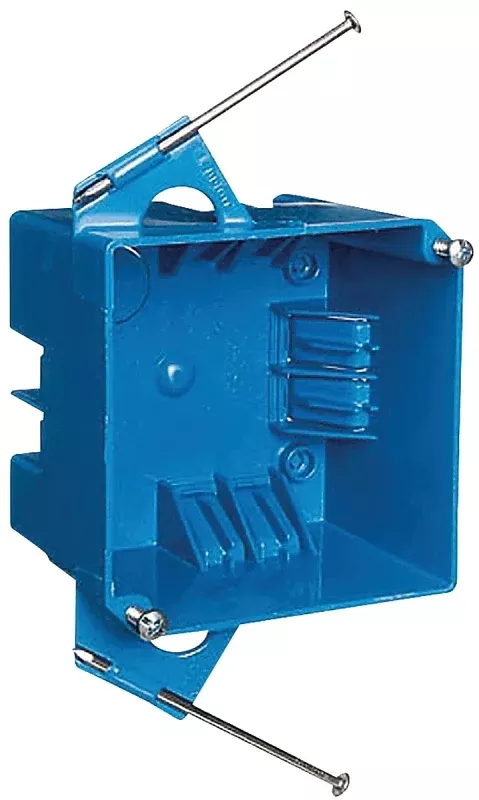 Carlon B432A-UPC Outlet Box, 2-Gang, Thermoplastic, Blue, Captive Nail Mounting