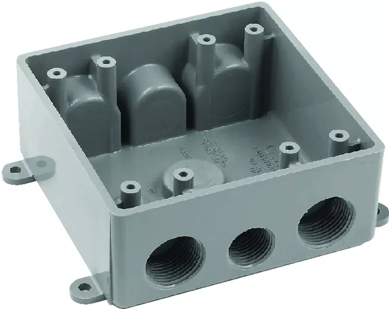 Carlon E382DE Switch Box, 2-Gang, 7-Outlet, 1/2 in Hub, PVC, Gray