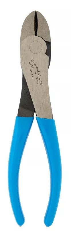 Channellock 447 Diagonal Cutting Pliers, 7-3/4 in OAL, Blue Handle, Ergonomic Handle, 1.06 in W Jaw, 1.02 in L Jaw