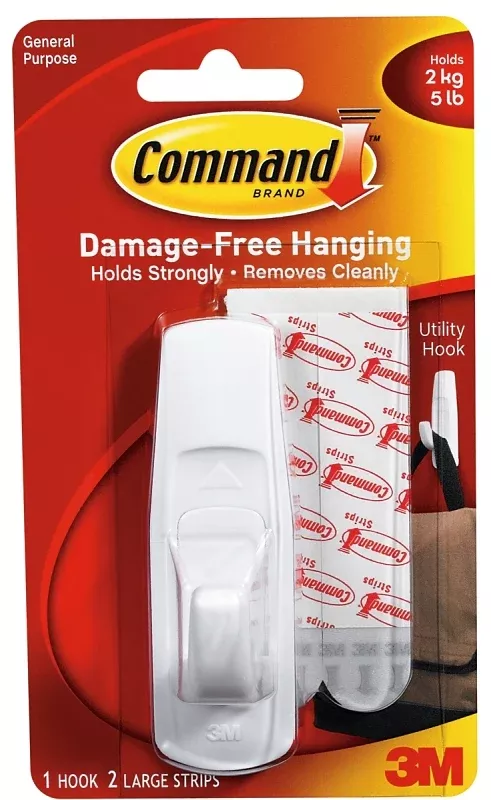 Command 17003 Utility Hook, 7/8 in Opening, 5 lb, 1 -Hook, Plastic, White