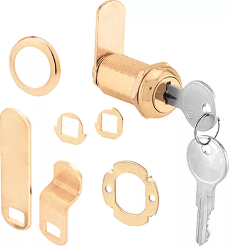 Defender Security U 9953KA Drawer and Cabinet Lock, 1-1/8 in L Dimensions, Brass, Keyed Lock, Y13 Yale Keyway, Steel