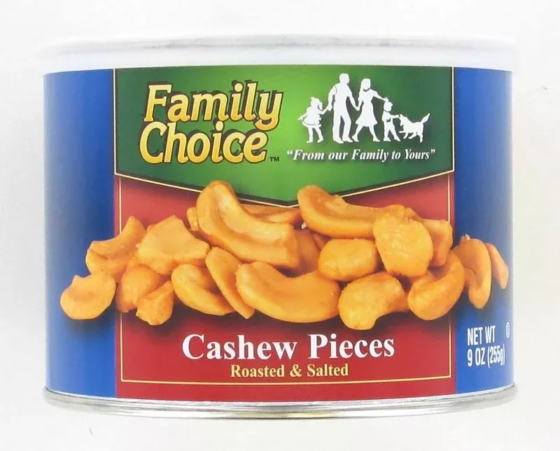 Family Choice 808 Cashew Piece, Solid, 9 oz Can, Pack of 12