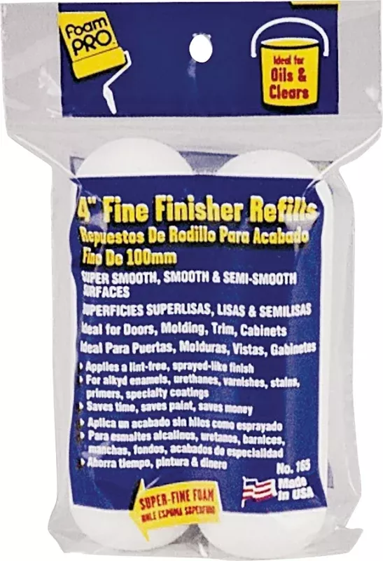 Foampro 165 Fine Finish Roller Refill, 3/8 in Thick Nap, 4 in L, Foam Cover