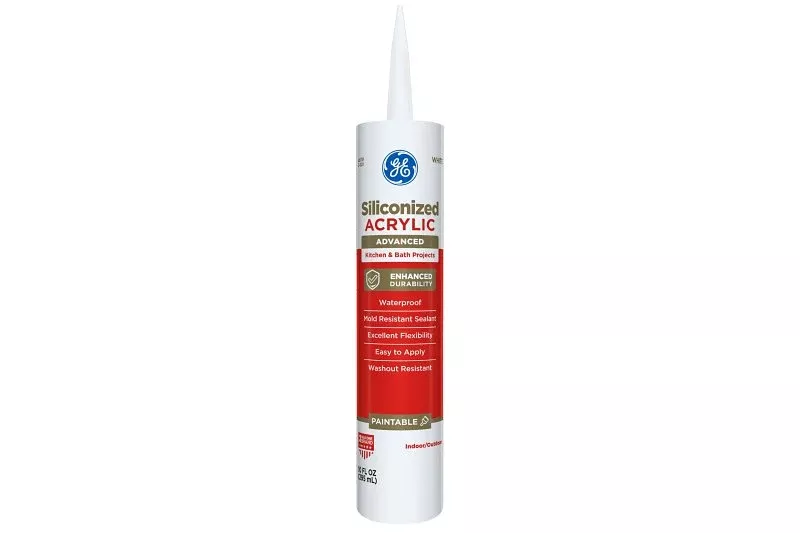 GE Siliconized Advanced Acrylic 2864197 Kitchen & Bath Sealant, White, 1 to 14 days Curing, 10 fl-oz Cartridge, Pack of 12