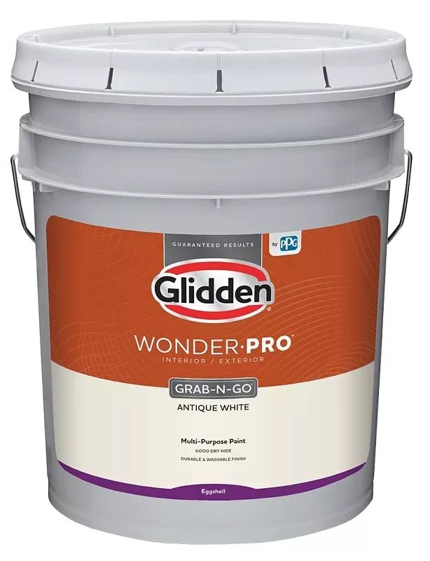 Glidden Wonder-Pro GLWP31WB Series GLWP31AW/05 Paint, Eggshell Sheen, Antique White, 5 gal, 400 sq-ft/gal Coverage Area