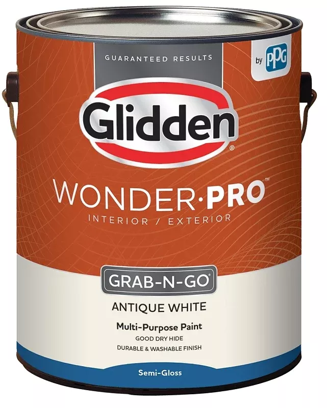 Glidden Wonder-Pro GLWP32WB Series GLWP32AW/01 Paint, Semi-Gloss Sheen, Antique White, 1 gal, Pack of 4