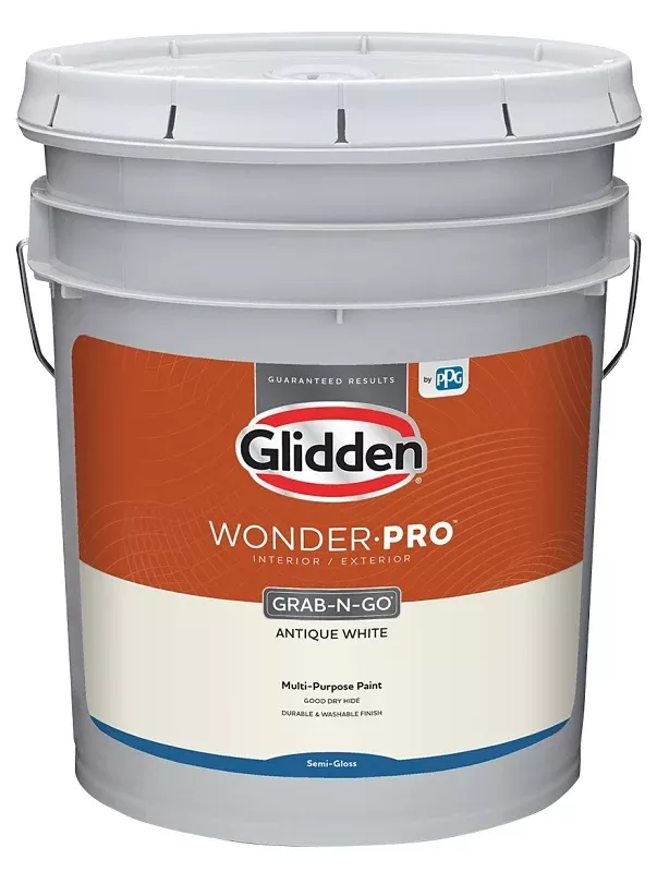 Glidden Wonder-Pro GLWP32WB Series GLWP32AW/05 Paint, Semi-Gloss Sheen, Antique White, 5 gal
