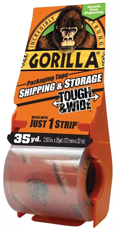 Gorilla 6045002 Packaging Tape, 35 yd L, 2.83 in W, Polypropylene Backing, Crystal Clear