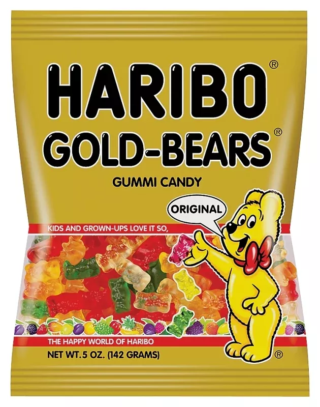 Haribo HGB12 Gummy Bear Shape Jelly Candy, Assorted Fruits, 5 oz Bag, Pack of 12