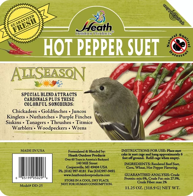 Heath DD-25 Corn Wild Bird Food, 11.25 oz, All-Season, Suet, Cake, Hot Pepper, Pack of 12