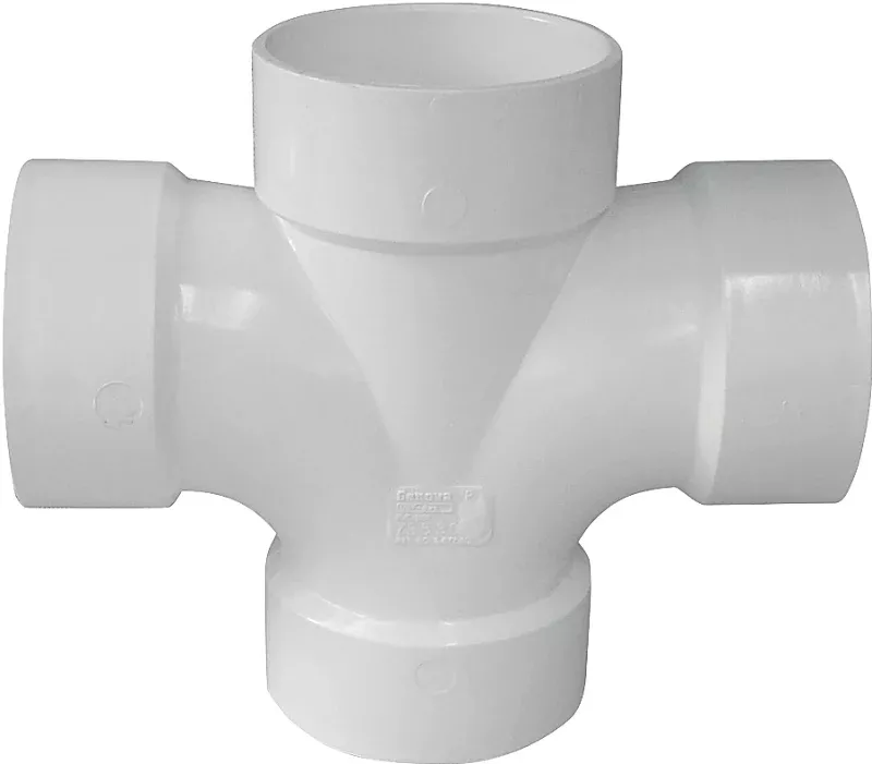 IPEX 192181 DWV Double Sanitary Pipe Tee, 3 x 2 in, Hub, PVC, White, SCH 40 Schedule