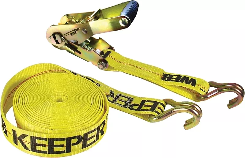 Keeper 04622 Tie-Down, 2 in W, 27 ft L, Polyester, Yellow, 3333 lb, J-Hook End Fitting