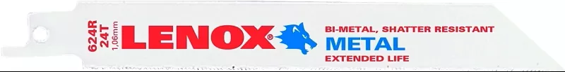 Lenox 20568624R Series Reciprocating Saw Blade, Applicable Materials: Nail-Embedded Wood, 3/4 in W, 6 in L, 24 TPI