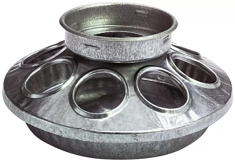 Little Giant 9810 Chick Feeder, 1 qt Capacity, 8-Compartment, Embossed, Rounded Edge, Steel, Galvanized, Screw Mounting