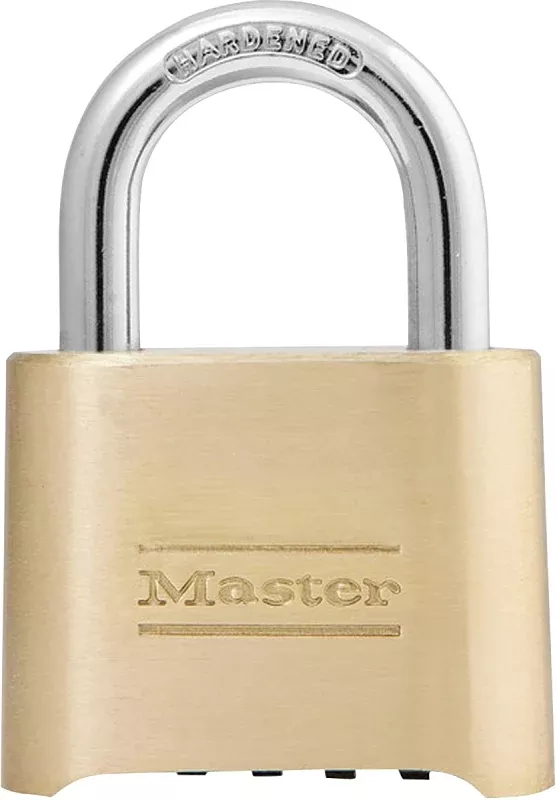 Master Lock 175D Padlock, Resettable Combination Key, 5/16 in Dia Shackle, 1 in H Shackle, Steel Shackle, Brass Body