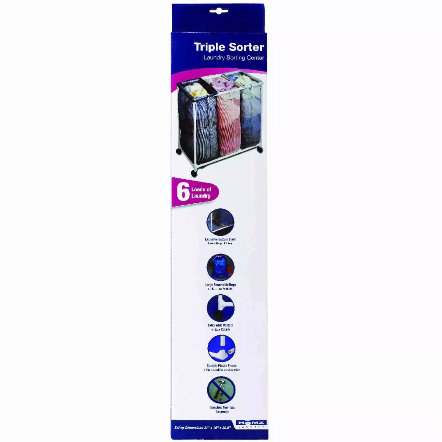 Multicolored Plastic Triple Laundry Sorter With Wheels And Removable Bags