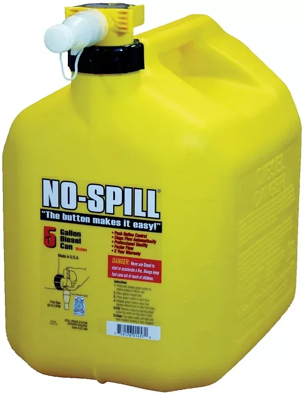 No-Spill 1467 Diesel Can, 5 gal, Plastic, Yellow