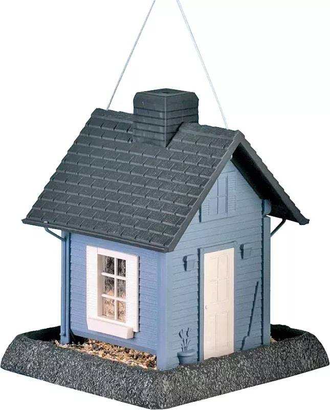 North States 9085 Wild Bird Feeder, Cozy Cottage, 5 lb, Plastic, Blue/Gray, 11-1/2 in H, Pole