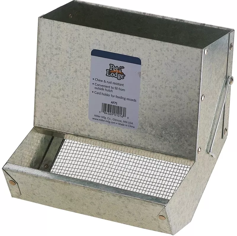 Pet Lodge AF7S Small Animal Feeder with Sifter Bottom, Steel, Galvanized, Wire Hook Mounting