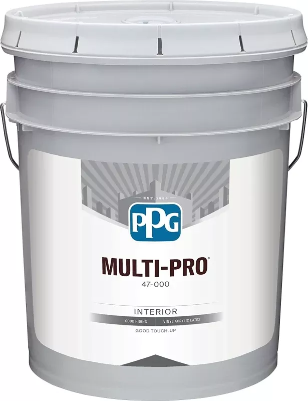 PPG 47-104/05 Interior Paint, Flat Sheen, Shell White, 5 gal, 400 sq-ft Coverage Area