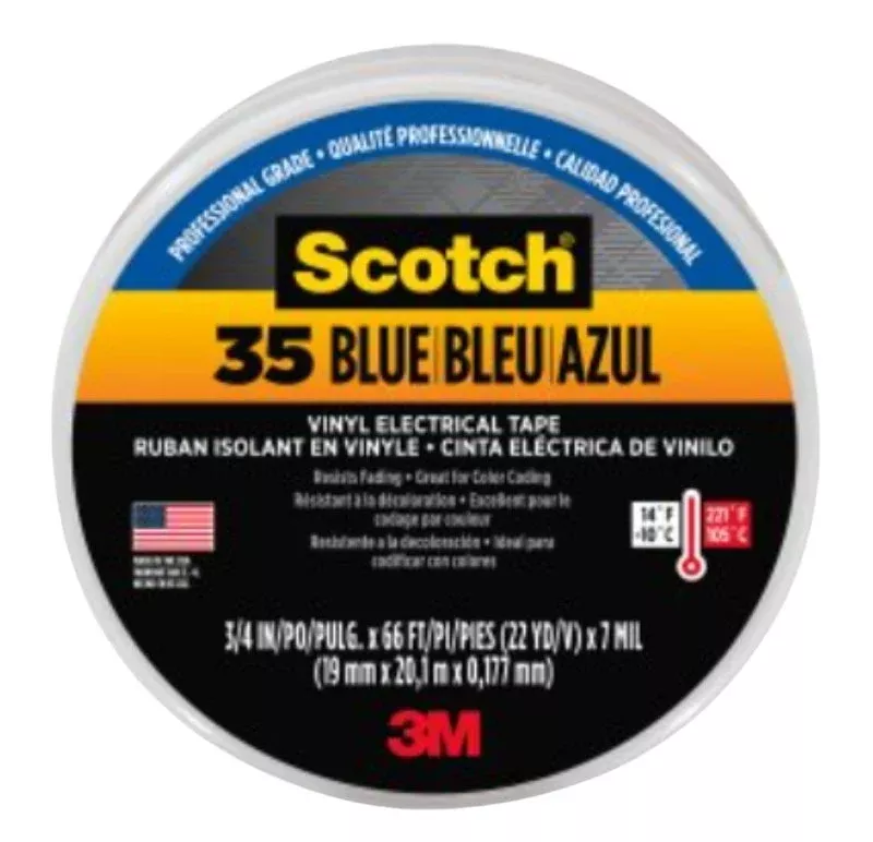 Scotch 10836-DL-10 Electrical Tape, 66 ft L, 3/4 in W, PVC Backing, Blue