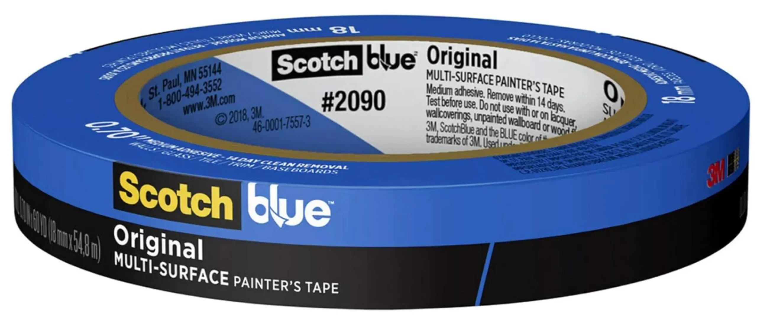 ScotchBlue 2090-18NC Painter's Tape, 60 yd L, 0.71 in W, Blue