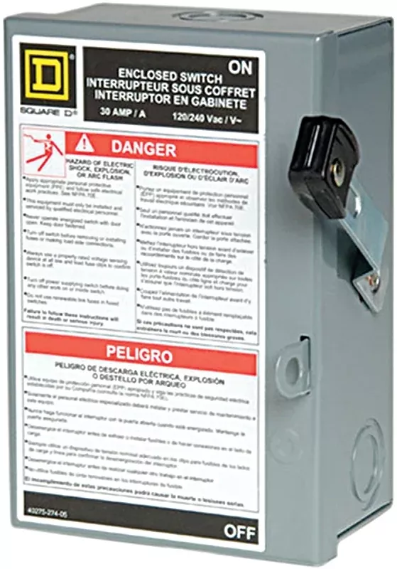 Square D L221N Safety Switch, 2-Pole, 30 A, 240 V, DPST, Lug Terminal
