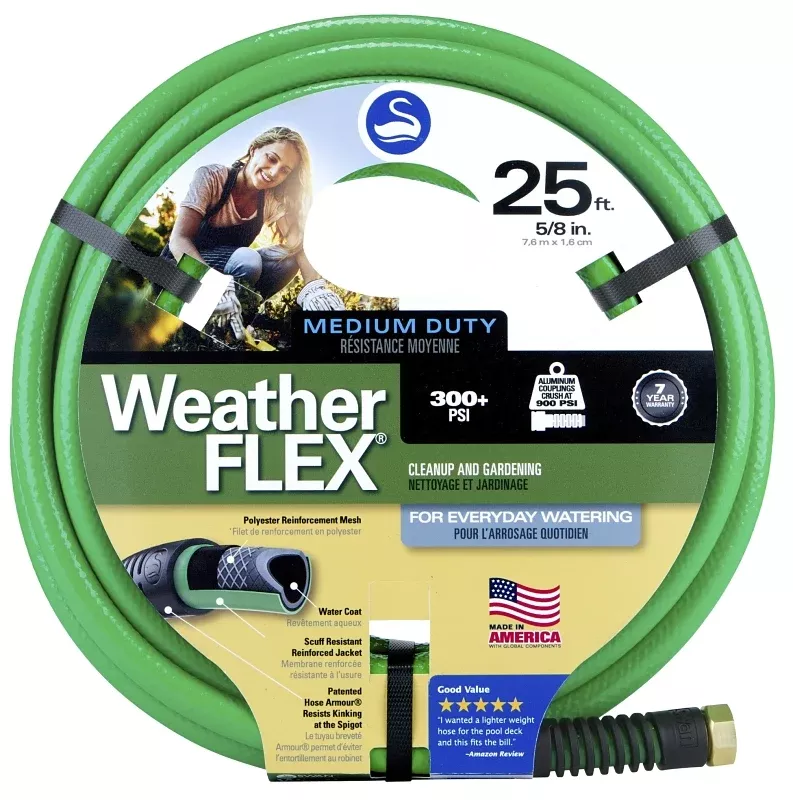 Swan SNWF58025 Garden Hose, 5/8 in, 25 ft L, Threaded, Green
