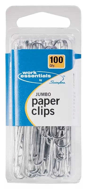 Swingline Work Essentials A70725855 Paper Clip, Jumbo, Silver, Pack of 10