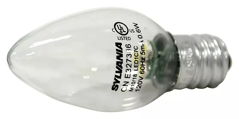 Sylvania 78563 Decorative LED Bulb, C7 Lamp, 11 W Equivalent, E12 Lamp Base, Clear, White, 6500 K Color Temp