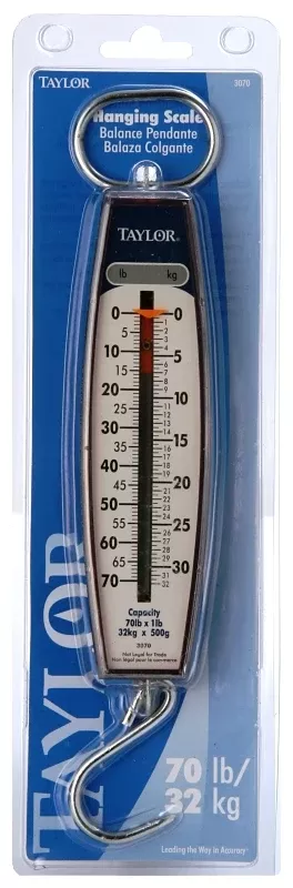 Taylor 3070 Hanging Scale, 70 lb, Analog Display, Steel Housing Material, lb