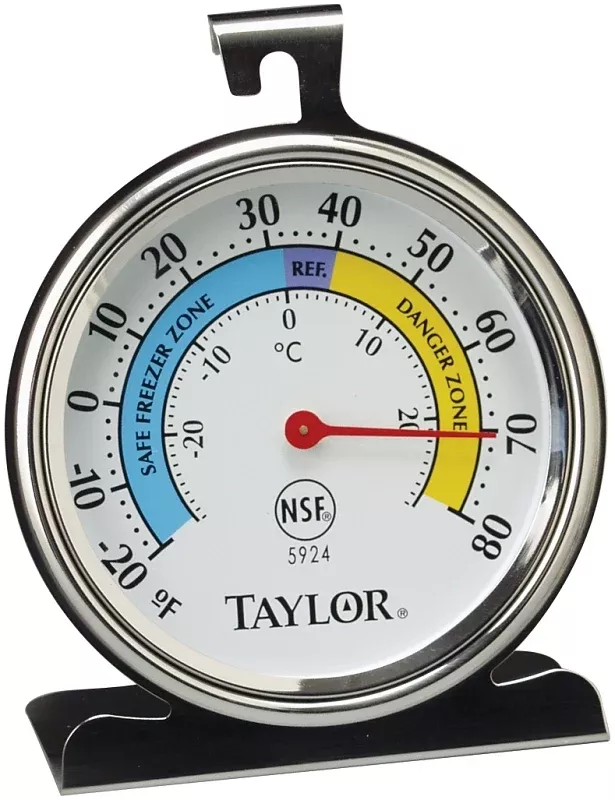 Taylor 5924 Fridge/Freezer Thermometer, -20 to 80 deg F, Analog Display, White