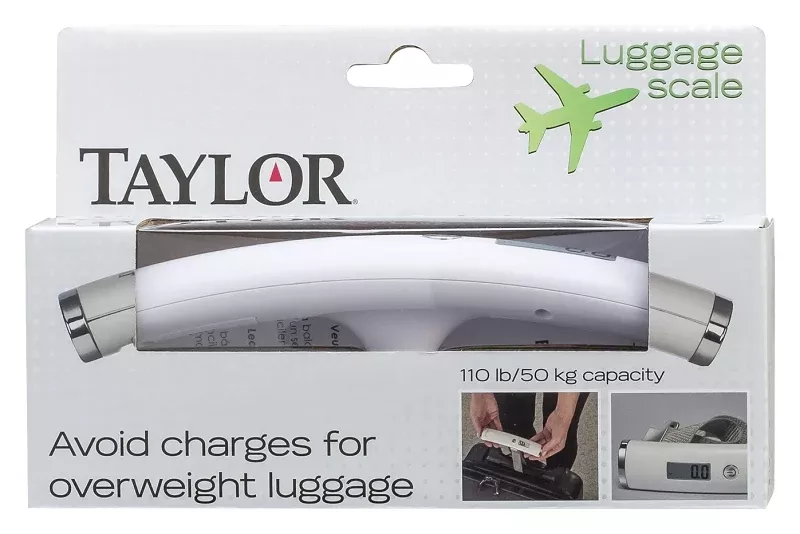 Taylor 81234A Luggage Scale, 110 lb, kg, lb, Digital Display, White