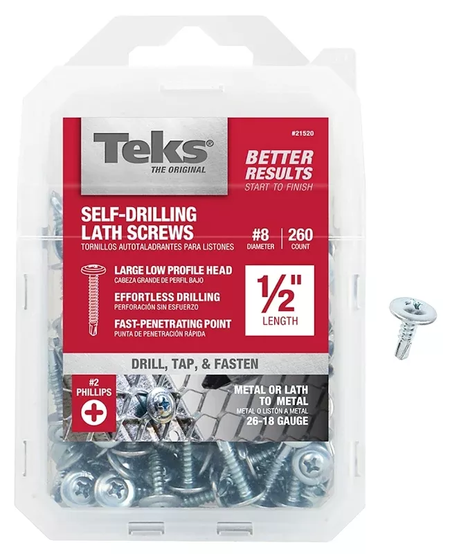 Teks 21520 Lath Screw, #8 Thread, 1.63 in L, Truss Head, Phillips Drive, Drill Point, Steel, Zinc, 260 PK