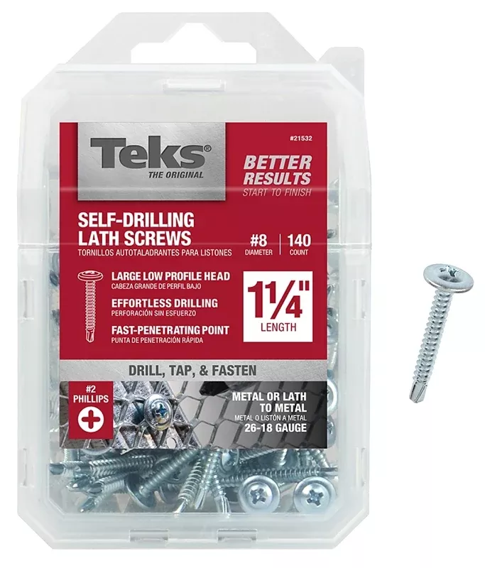 Teks 21532 Lath Screw, #8 Thread, 2.38 in L, Truss Head, Phillips Drive, Drill Point, Steel, Zinc, 140 PK