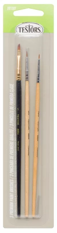 Testors 281207 Premium Brush Assortment, Gray, 3/CD