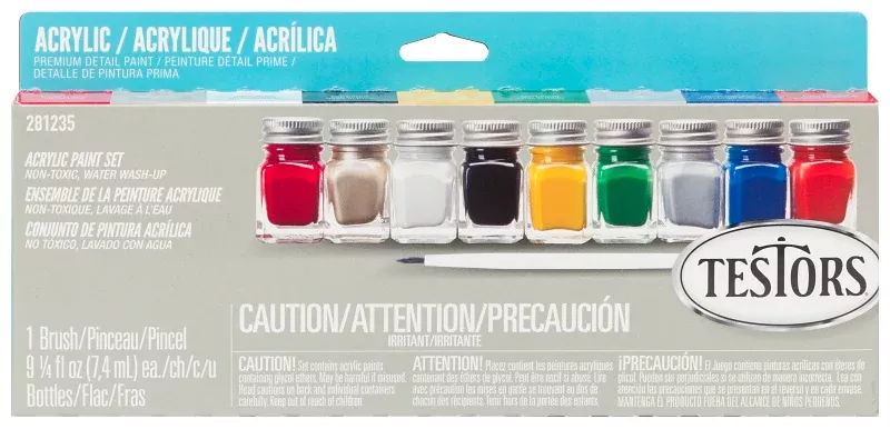 Testors 281235 Craft Paint Set, 0.25 oz, Includes: Red, Black, Gold, Silver, Gloss White and Gloss Yellow Acrylic Paints